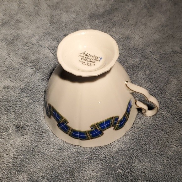Adderley Tea Cup Nova Scotia Tartan - no saucer VTG Green Blue Tartan Ribbon - Picture 4 of 9